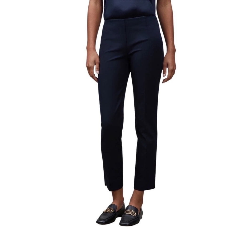 Lafayette 148 New York Navy Lightweight Wool Blend Cropped Bleeker Pant